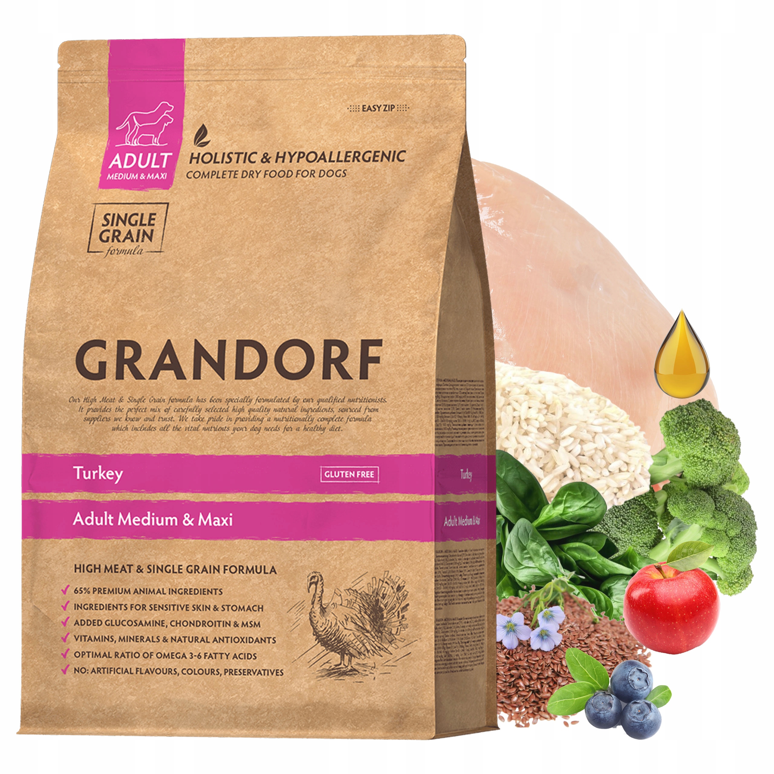 Levně Grandorf Dog Medium&maxi Adult krmivo pro psy Krůta 3 kg