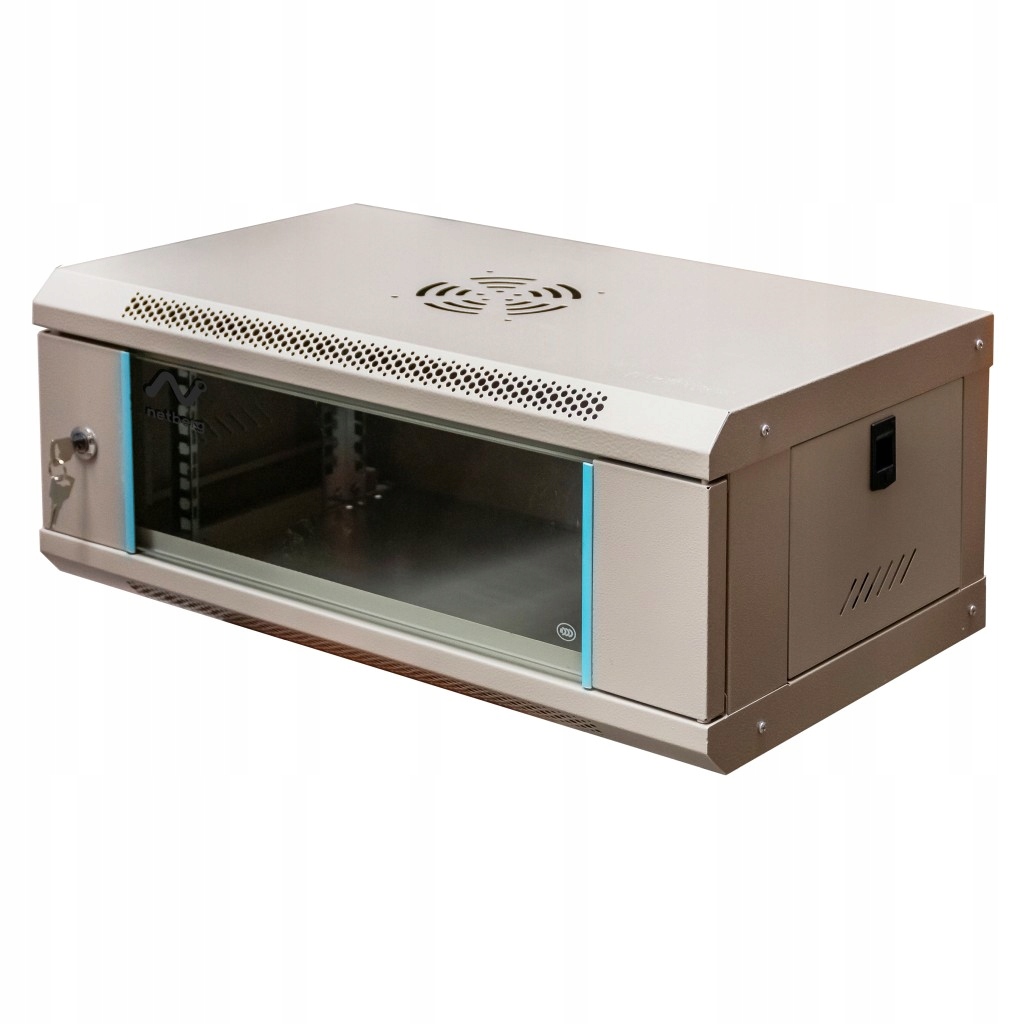 Szafa szafka Rack 19" 4U Netberg Wisząca 600x350 mm szara Otwierane Boki