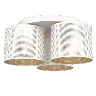 Stropná lampa loft okrúhla 3 tienidlá biela zlatá sieťovina 3 body Luminex