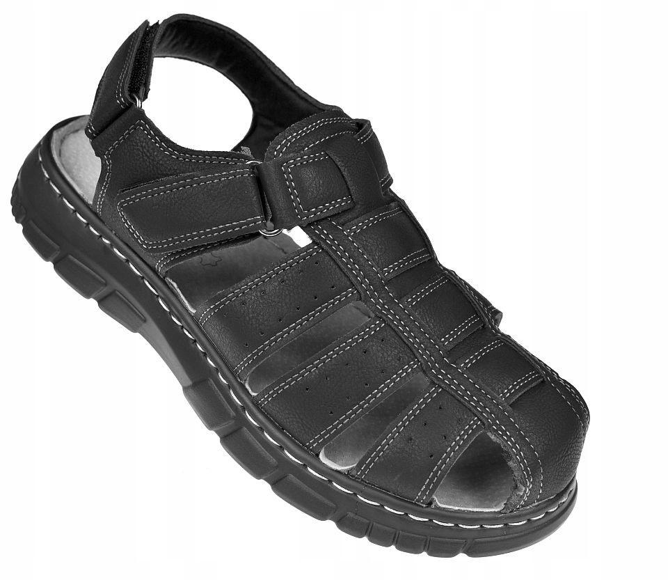 Pánské sandály s krytými prsty na suchý zip, kožená stélka S-4-1295 bk vel. 44