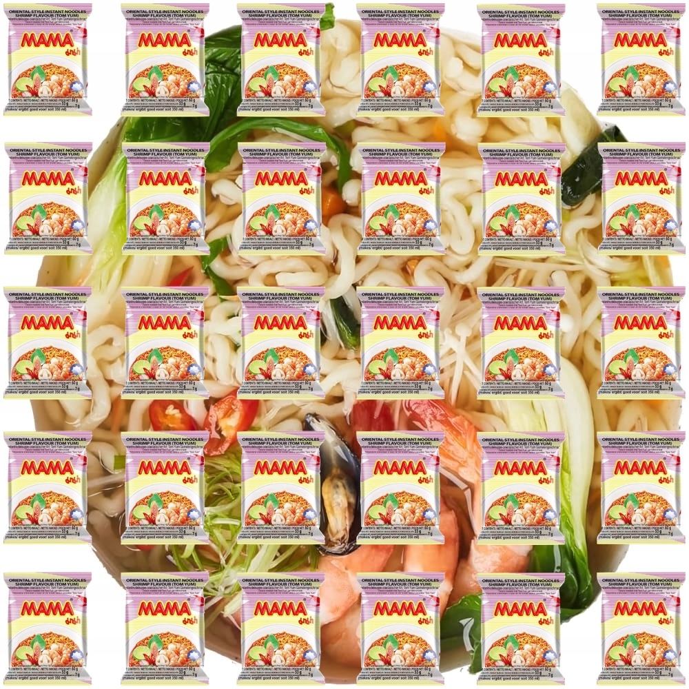 Levně Karton Thajská instantní polévka Krevetové těstoviny Tom Yum Hot 30x60g Mama