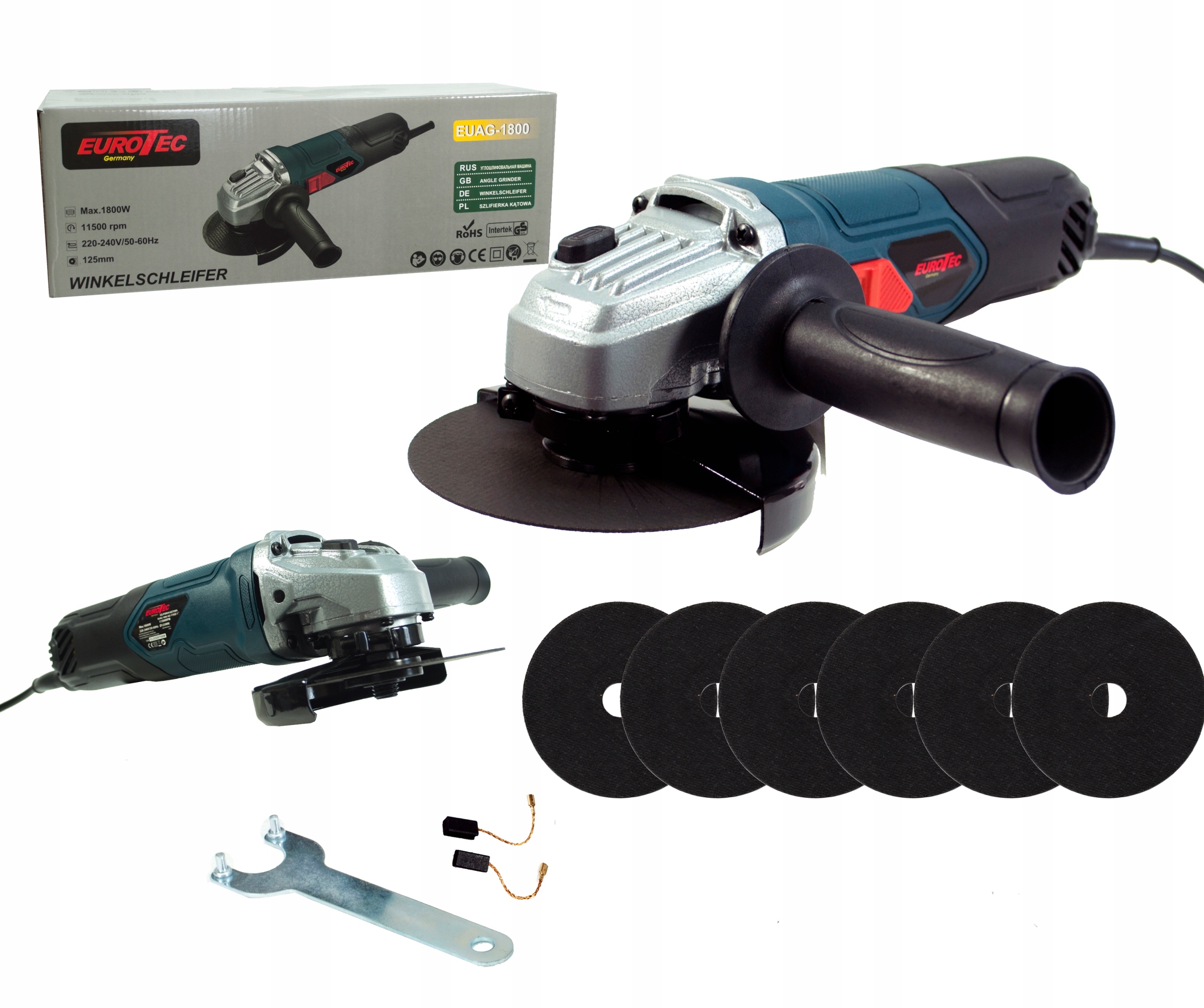 Úhlová bruska síťová bruska Eurotec 1800 W 230 V EUAG-1800 Úhlová Bruska