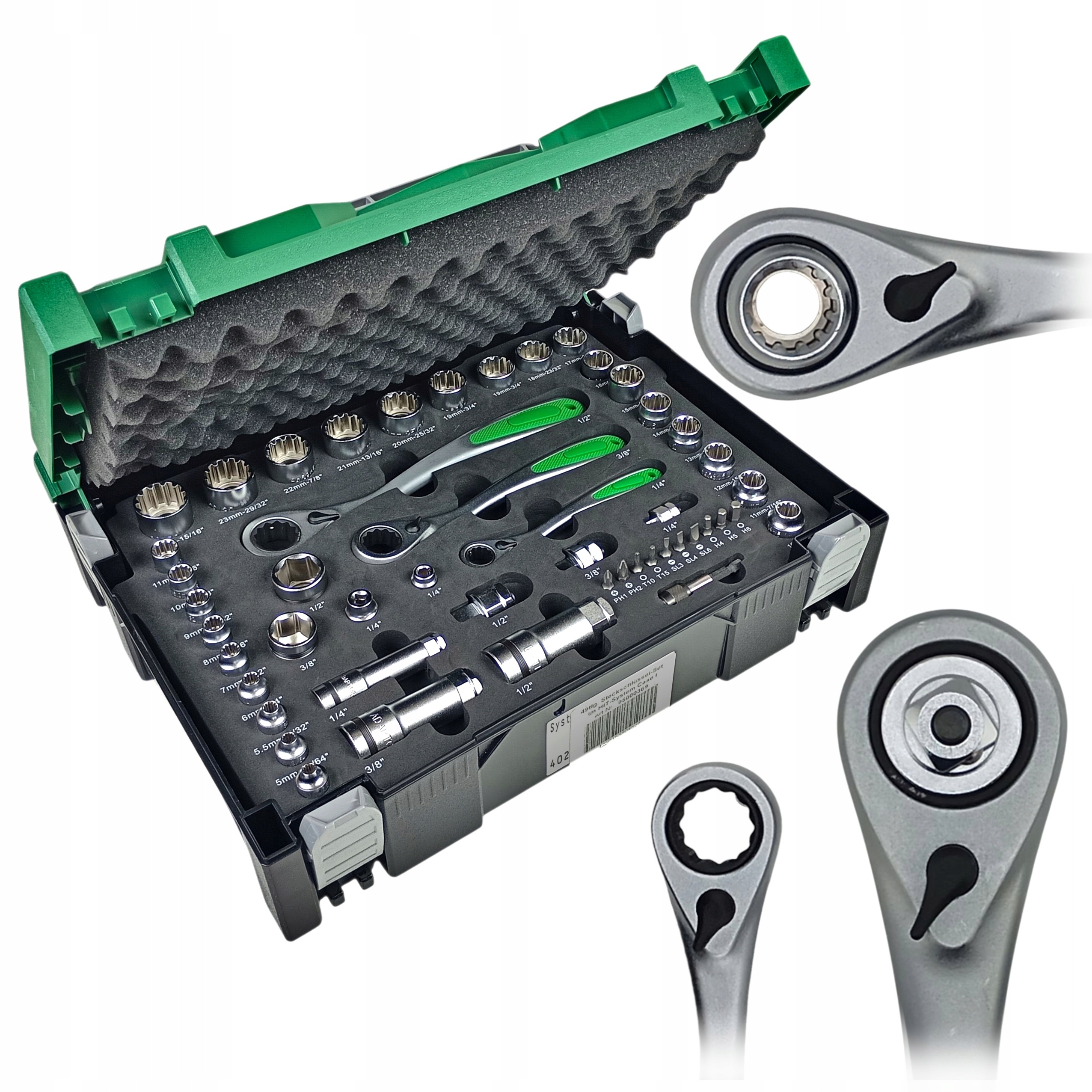 Hikoki Zestaw kluczy nasadowych 1/4" 3/8" 1/2" grzechotki Systainer 49 cz.