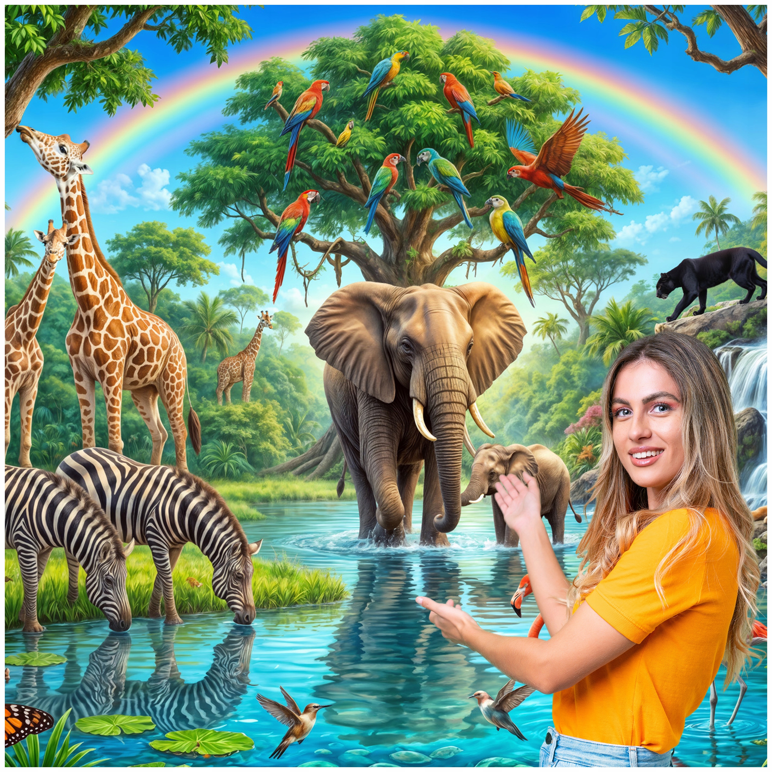 Fototapeta Pro Děti Džungle Exotická zvířata Slon Lev 294x260 DD14W