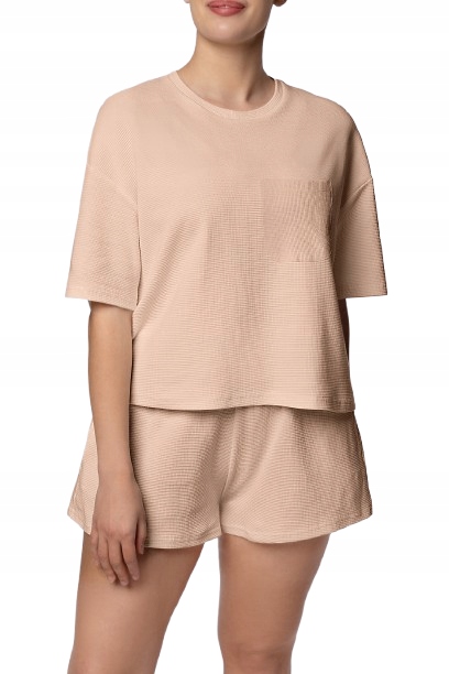 Mona Dámské bavlněné pyžamo Cozy shortsleeve béžové 3XL