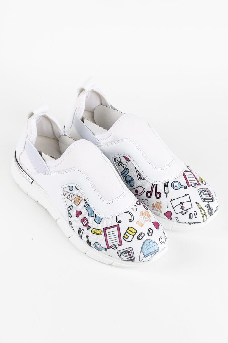 Buty medyczne sneakersy elastyczne ze srebrną wstawką wzór medycyna 40