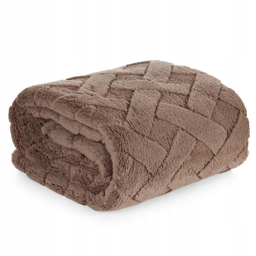 Koc tmavě béžový 200x220, teplá struktura, měkký barevný potah na postel