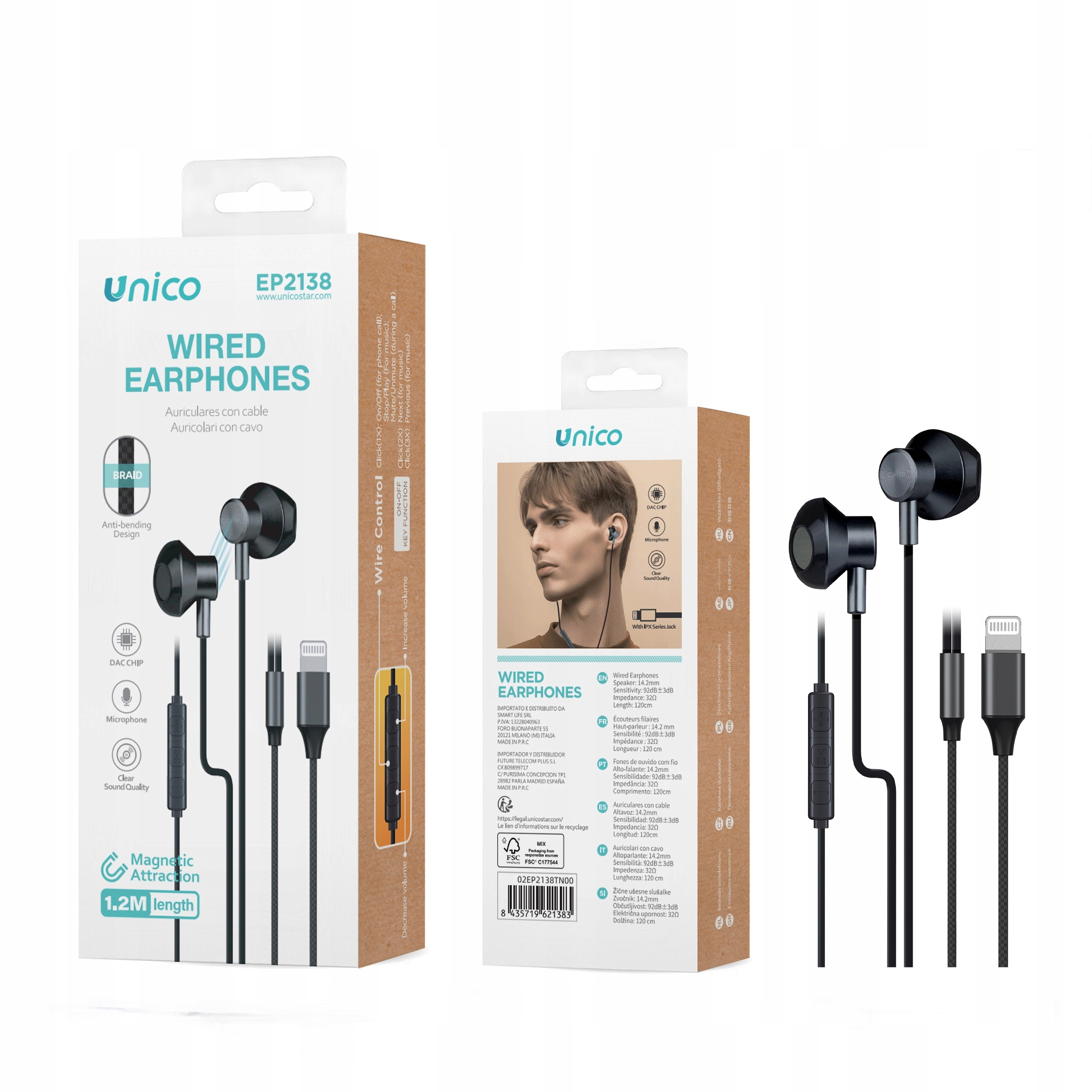 Słuchawki Przewodowe Douszne Z Mikrofonem Ligthning Magnetyczne 1.2M