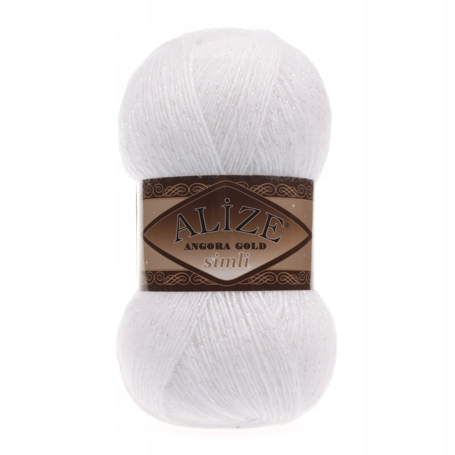 Włóczka Alize Angora Gold Simli nr 55 biały z mieniącą się nitką wełna 100g