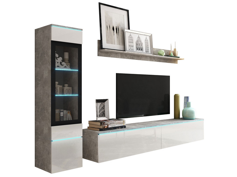 Nábytková Stěna do obývacího pokoje Vera I beton/bílý lesk – moderní