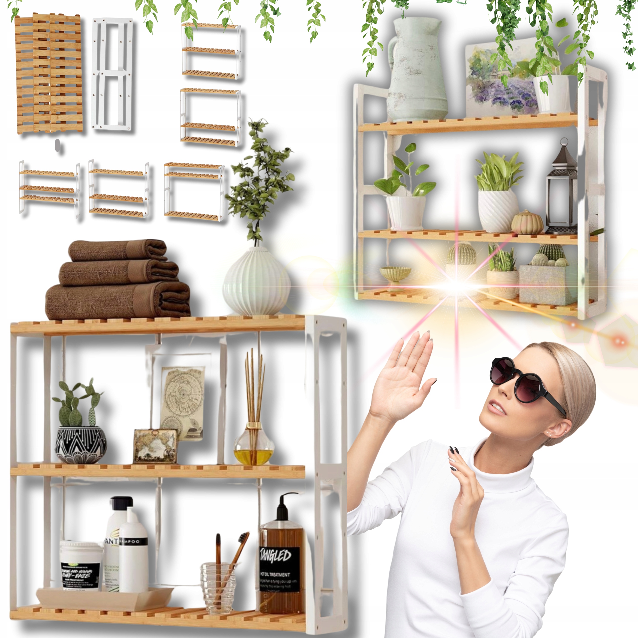 Kuchyňská Bambusová Polička, Organizér, Stojan, Nastavitelný!