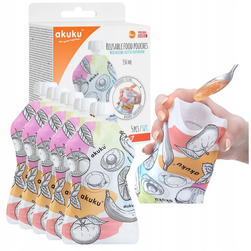 AKUKU WIELORAZOWE SASZETKI TUBKI NA MUSY POKARM x5