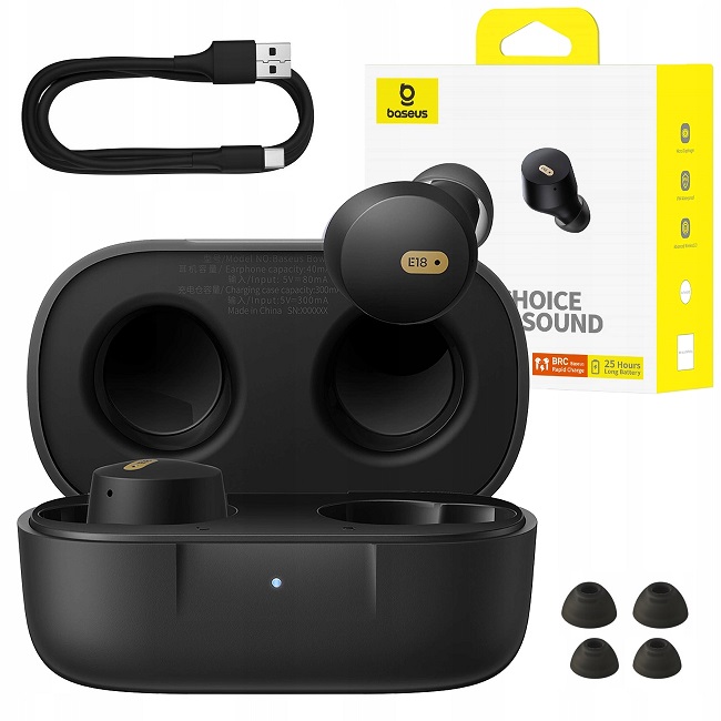 Słuchawki Bluetooth Bezprzewodowe Douszne Dokanałowe Tws Enc IPX4 Baseus
