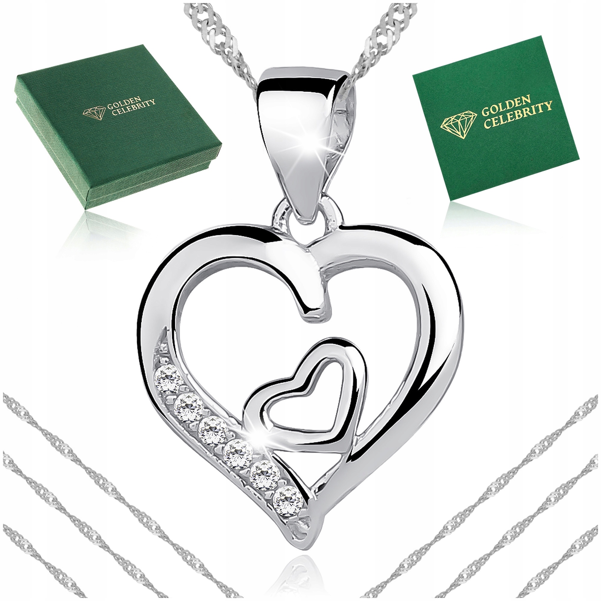 PREZENT NA KOMUNIĘ DLA DZIEWCZYNKI PIĘKNY SREBRNY NASZYJNIK SERCE+DEDYKACJA