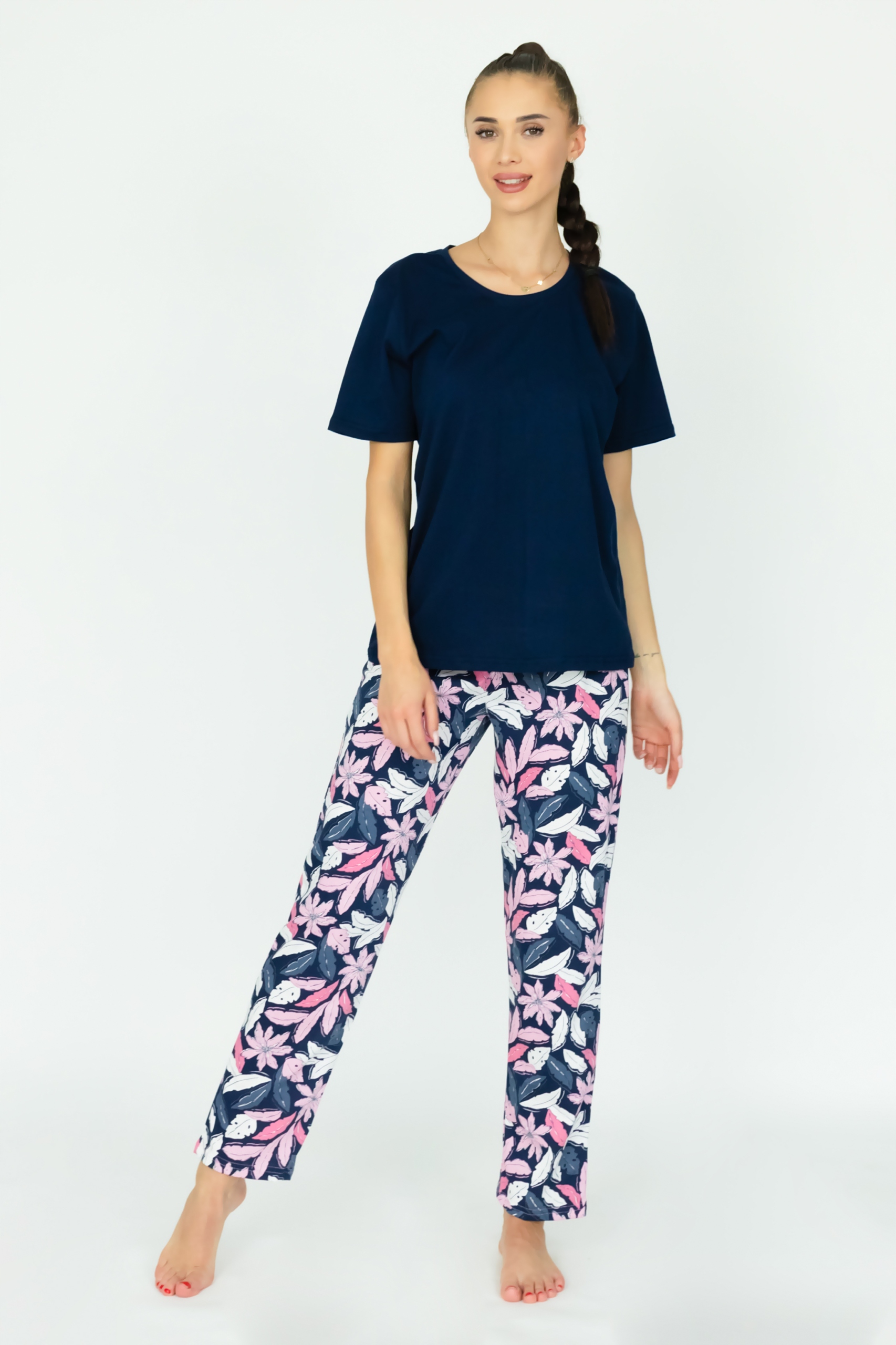 Bavlněné Dámské Pyžamo Kuba Listy XXL