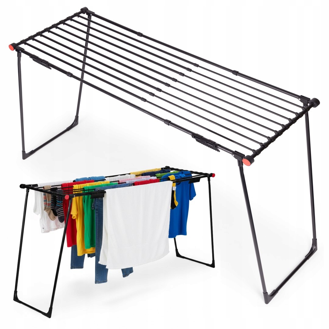 Suszarka Na Pranie Stojąca Rozsuwana Teleskopowa 19 Metrów Składana Czarna