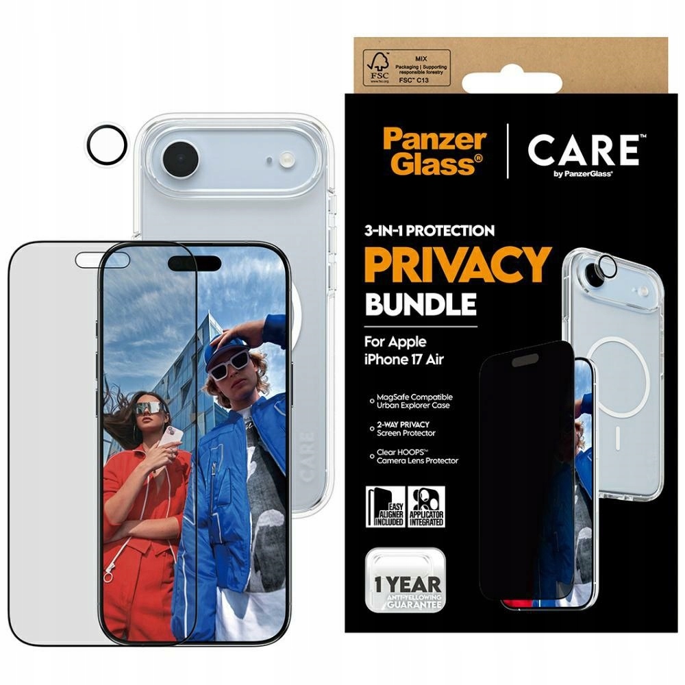 Ochranný set Care by PanzerGlass Flagship Privacy 3v1 Pouzdro Sklo