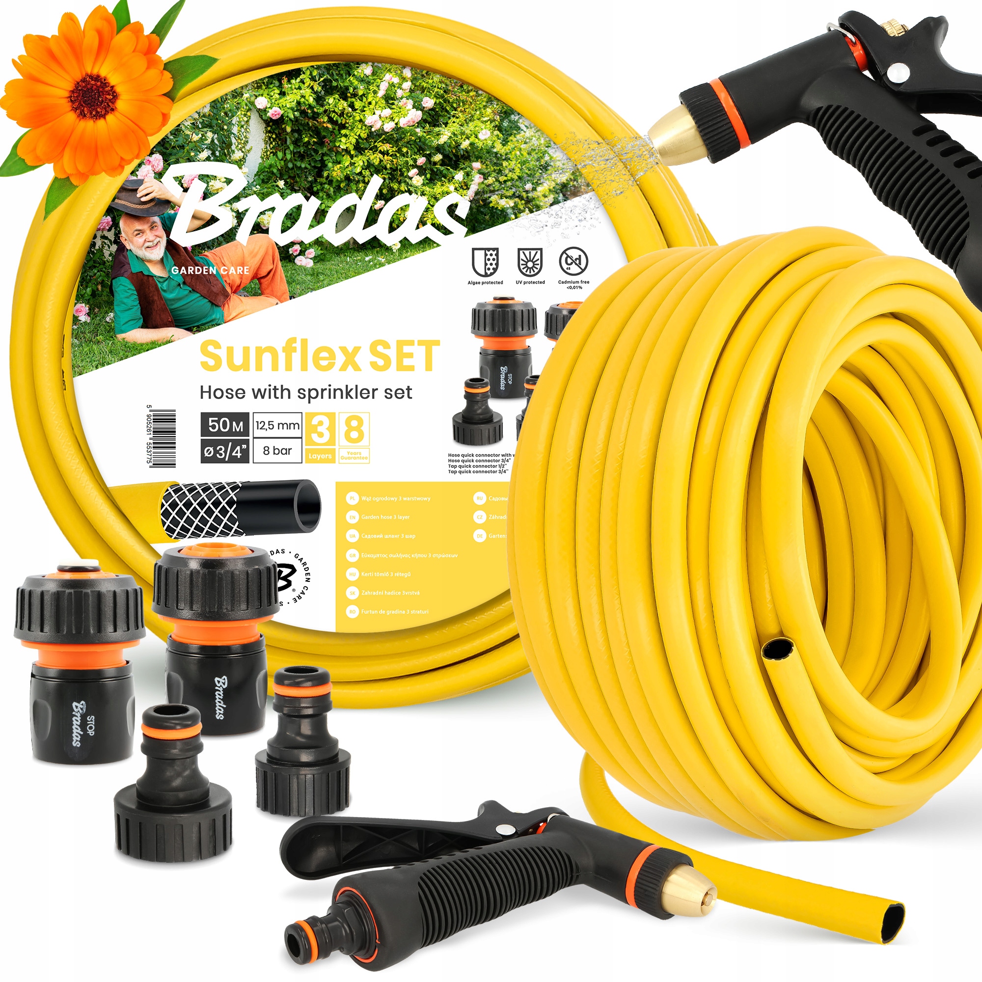 Záhradná Hadica 3/4 50 m 3-VRSTVOVÁ Vody Zvinovací Elastický Šlauf Zalievač Yo