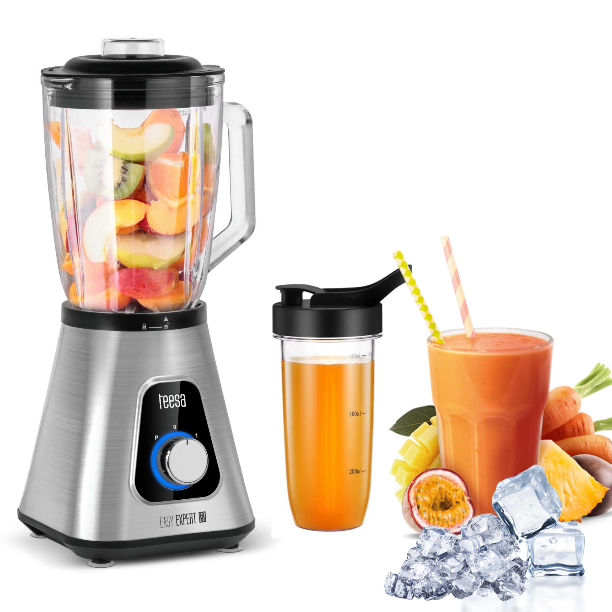 Blender kielichowy 1300W 1,5L szklany kielich bidon Kruszy Lód Teesa
