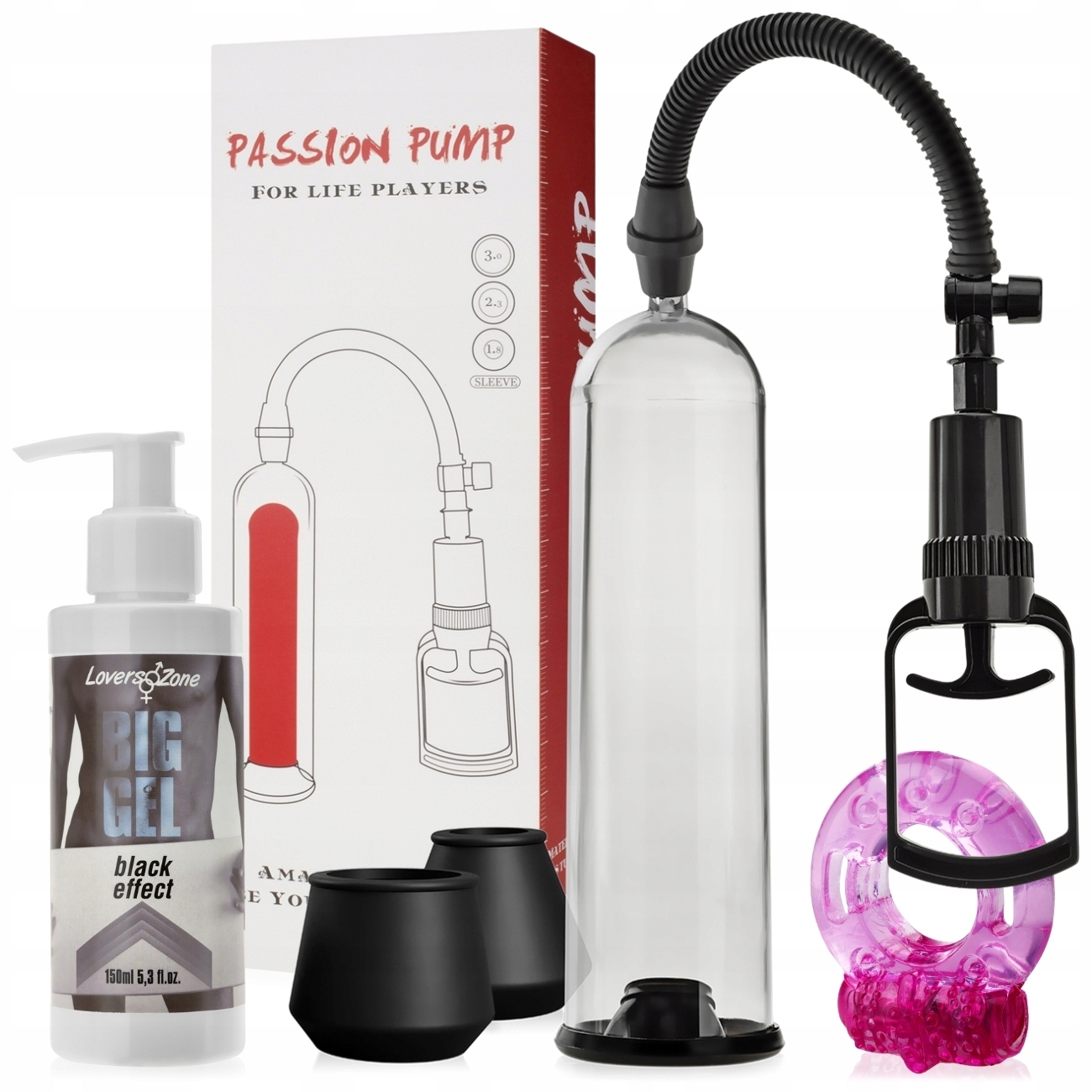 POWIEKSZ PENISA CZŁONKA ZESTAW POMPKA + ŻEL POWIĘKSZAJĄCY + WIBRUJĄCY RING