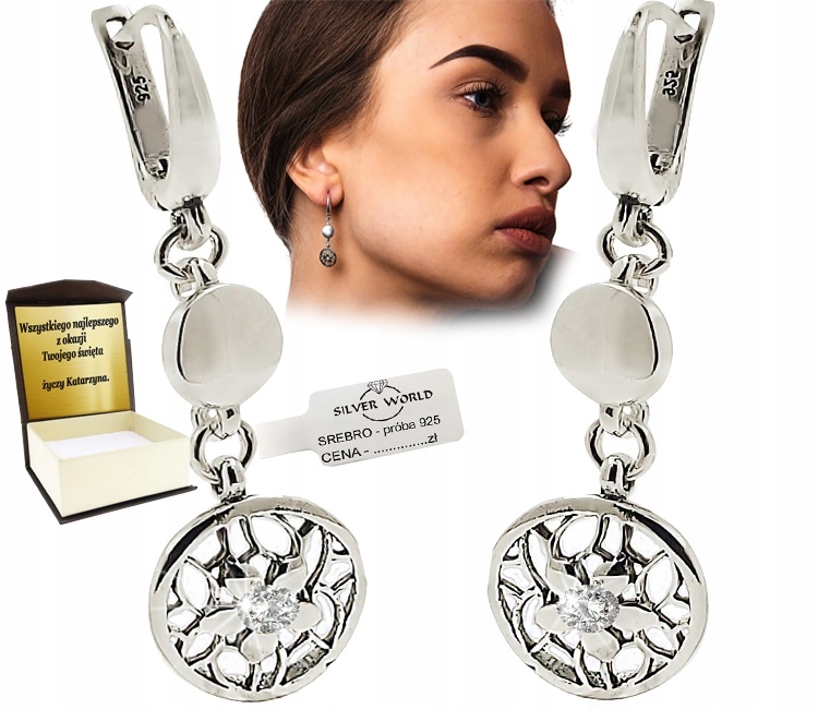 Stříbrné Náušnice 925 Závěsné S Zirkony Swarovski Ažurové Krásné Gravírování