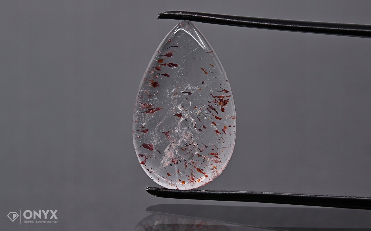 Jahodový křemen kabošon slza 23,5x14,5 mm