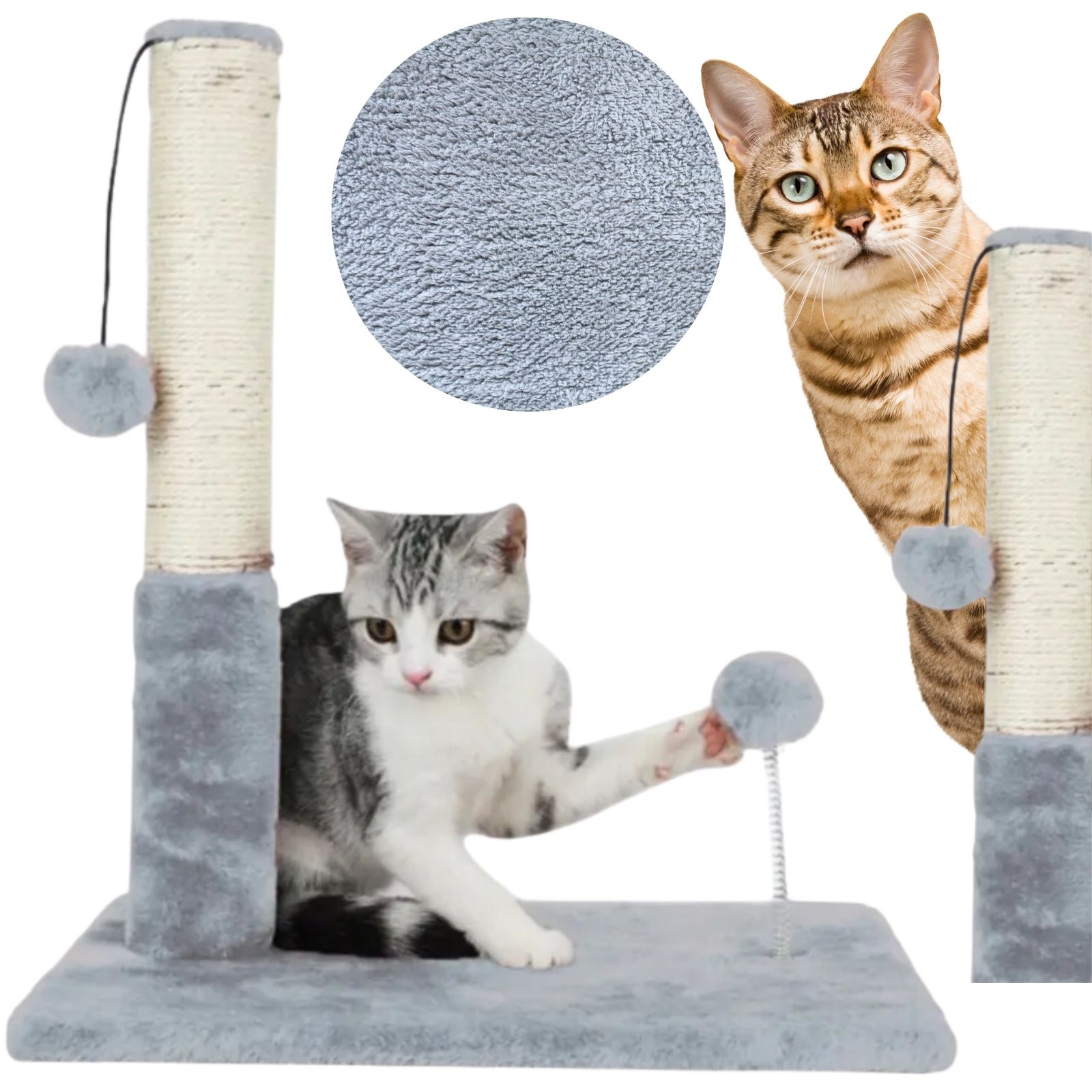 Levně Škrabadlo Pro Kočky Škrabací Sloupek Pelíšek S Hračkami Míč Na Pružině 34 CM