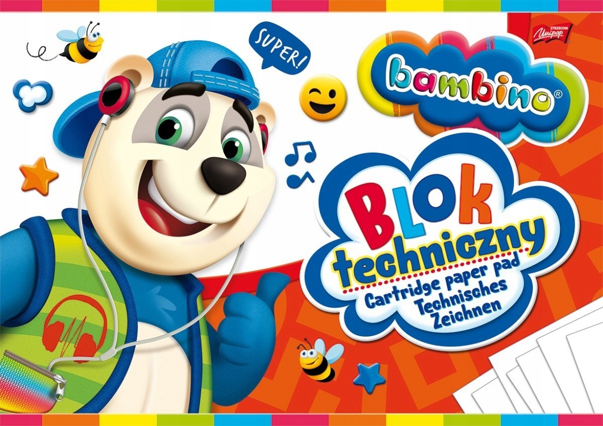BLOK TECHNICZNY A4 BAMBINO BIAŁY 10 kartek 180g/m2 Kolor biały