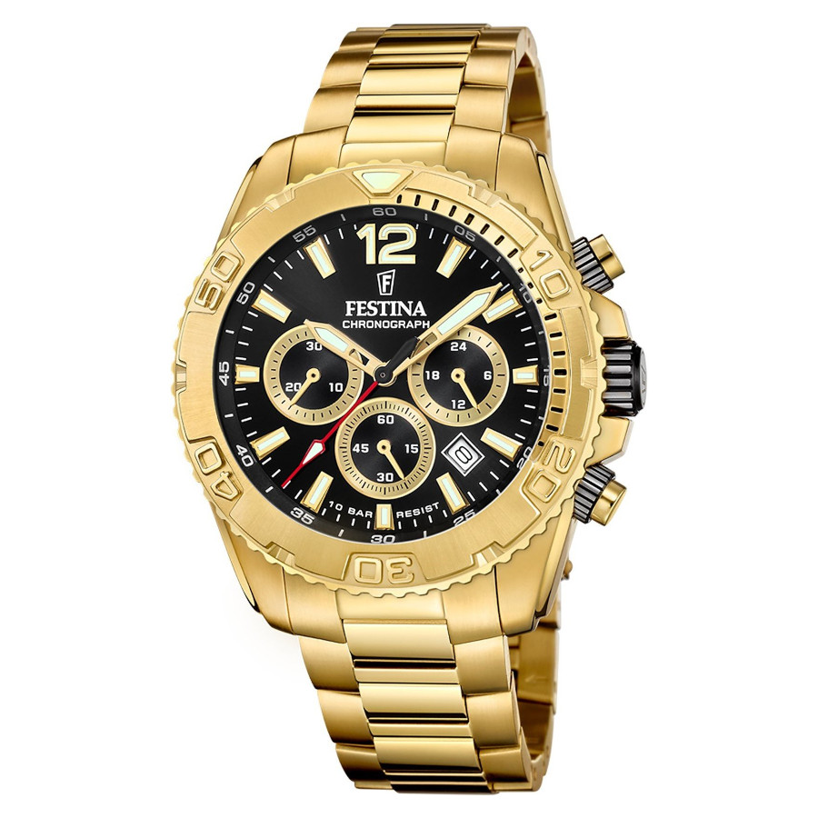 Festina Timeless Chronograph 20684/4 Zlaté hodinky s černým ciferníkem