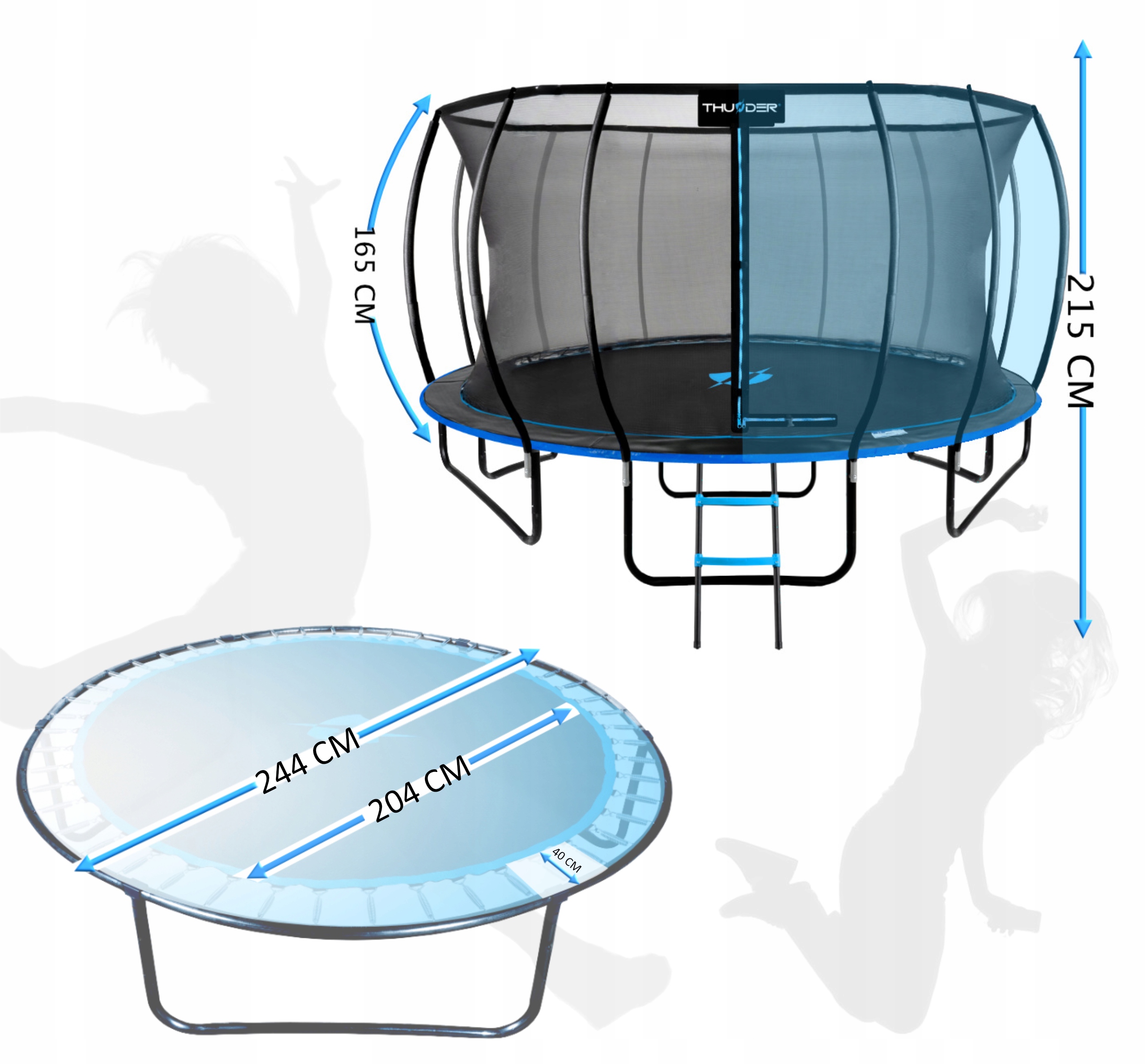 Trampolina Ogrodowa 8ft 244CM wytrzymała batut do skakania z siatką Thunder Stan opakowania oryginalne