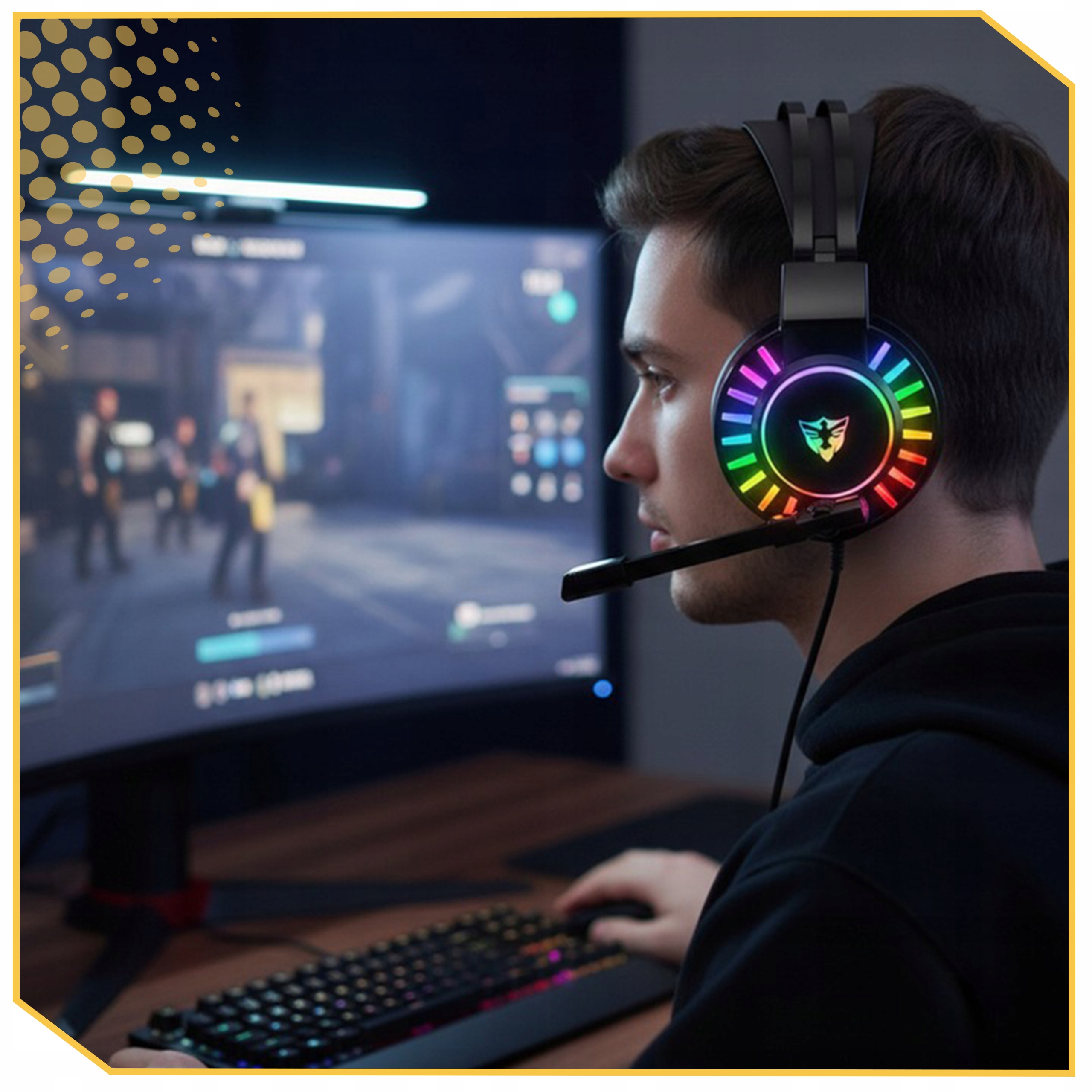 SŁUCHAWKI GAMINGOWE DLA GRACZY PRZEWODOWE Z MIKROFONEM LED RGB PC NAUSZNE Konstrukcja inna