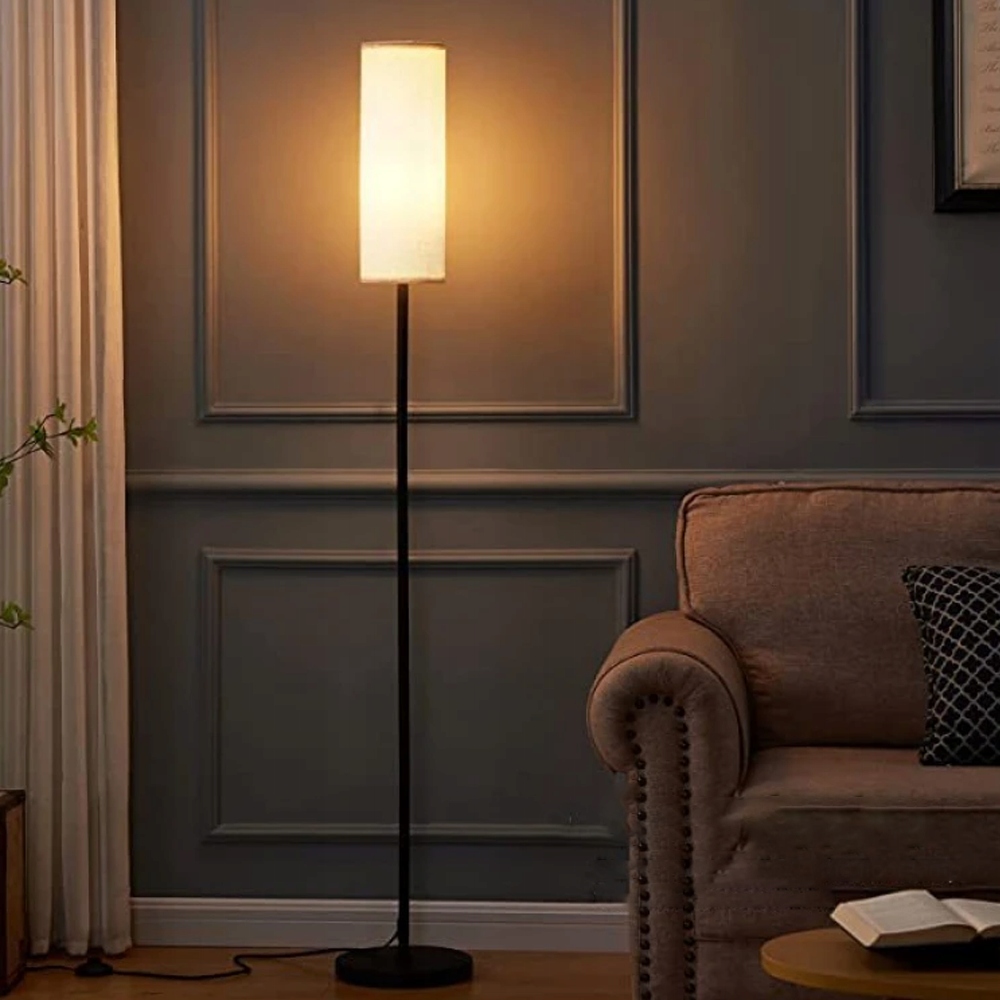 NOWOCZESNA LAMPA STOJĄCA PODŁOGOWA LNIANY ABAŻUR Z ŻARÓWKĘ E27 164CM Zasilanie sieciowe