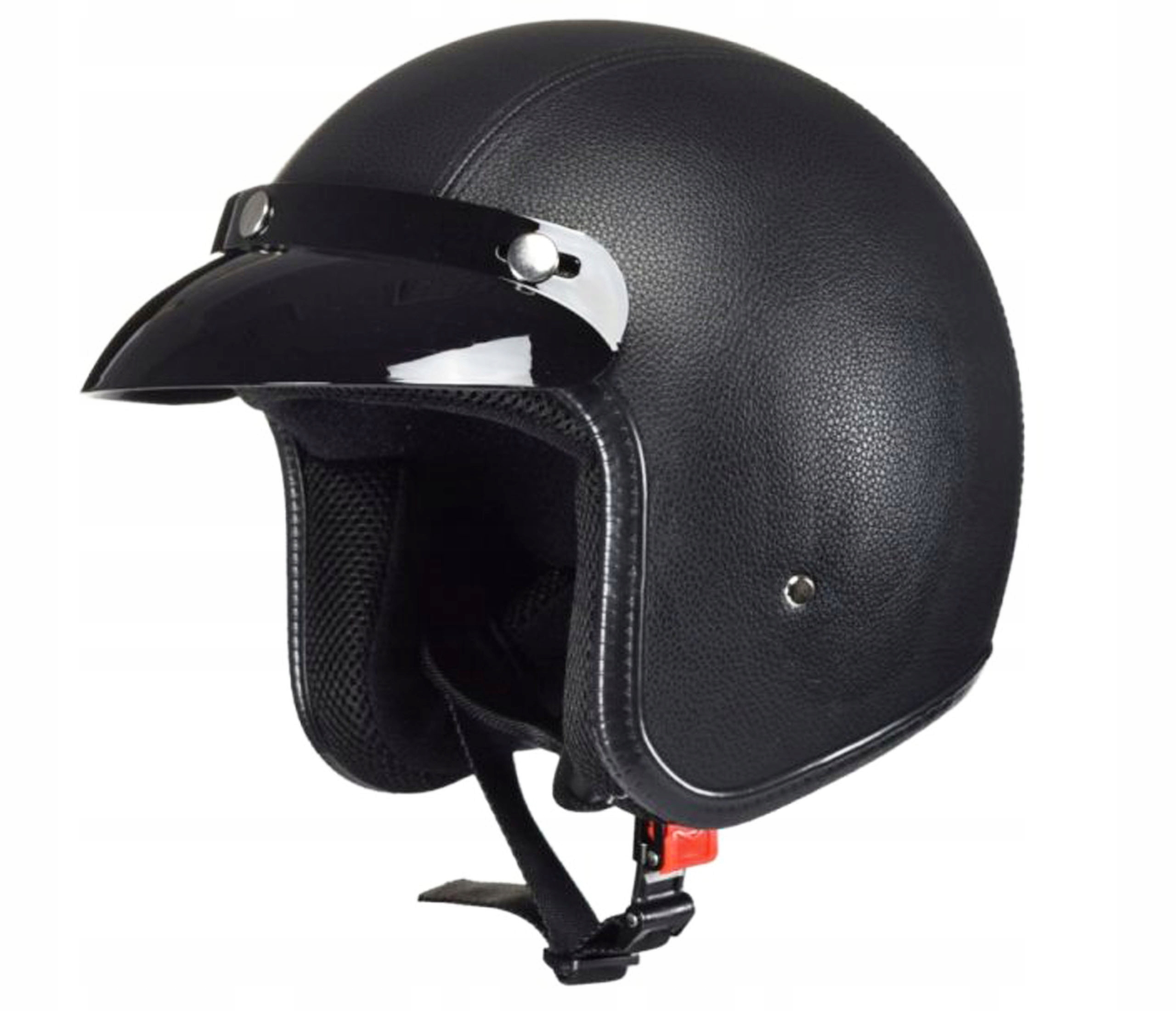 Kask Otwarty Orzeszek Czarna Skóra Retro Styl WSK 125 Romet