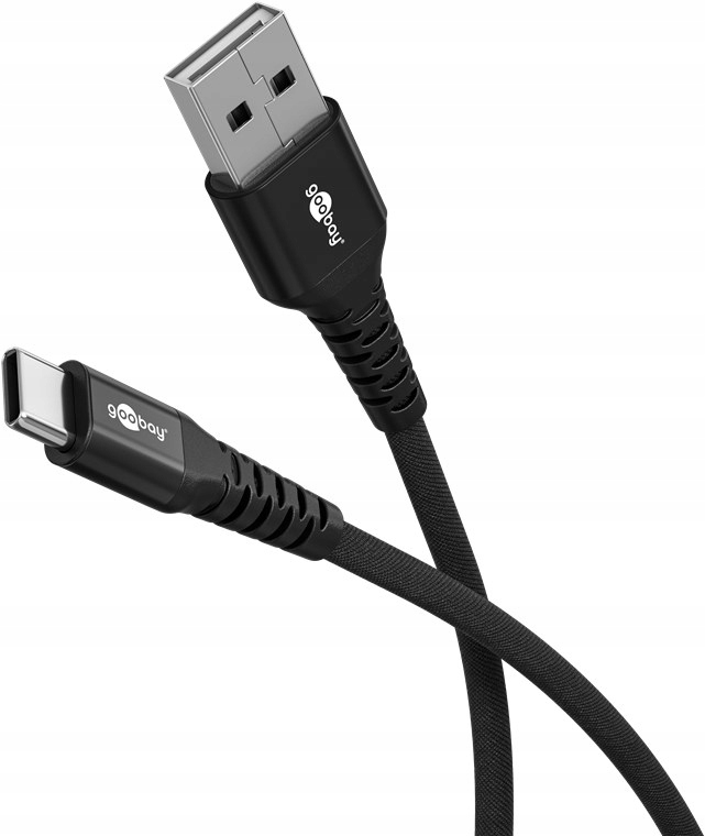 Kabel Usb-c do Usb-a 2m tekstylny z metalowymi końcówkami, czarny (74527)