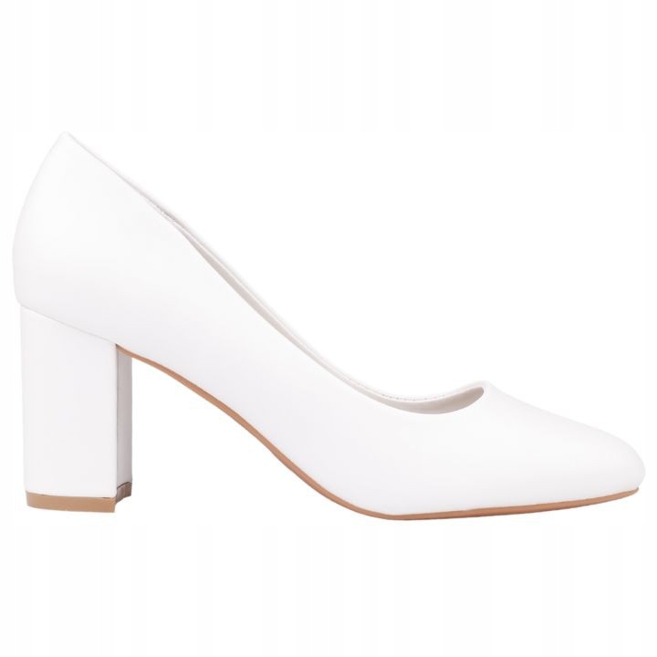Białe Czółenka Damskie Na Słupku Obcasie Buty Wkł.ekoskóra
