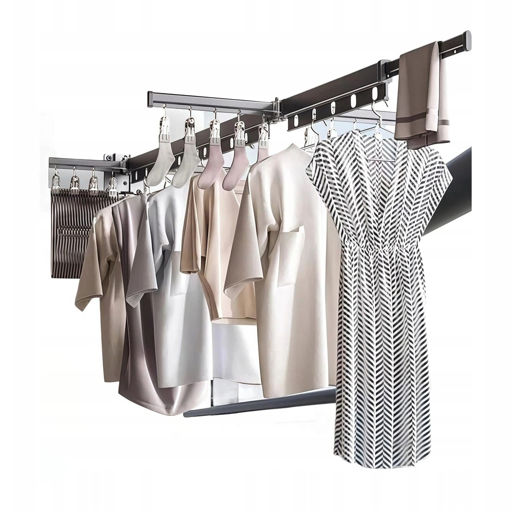 Levně Skládací Sušák Na Prádlo Na Zeď Z Hliníku, Černý, Odolný Vůči Korozi