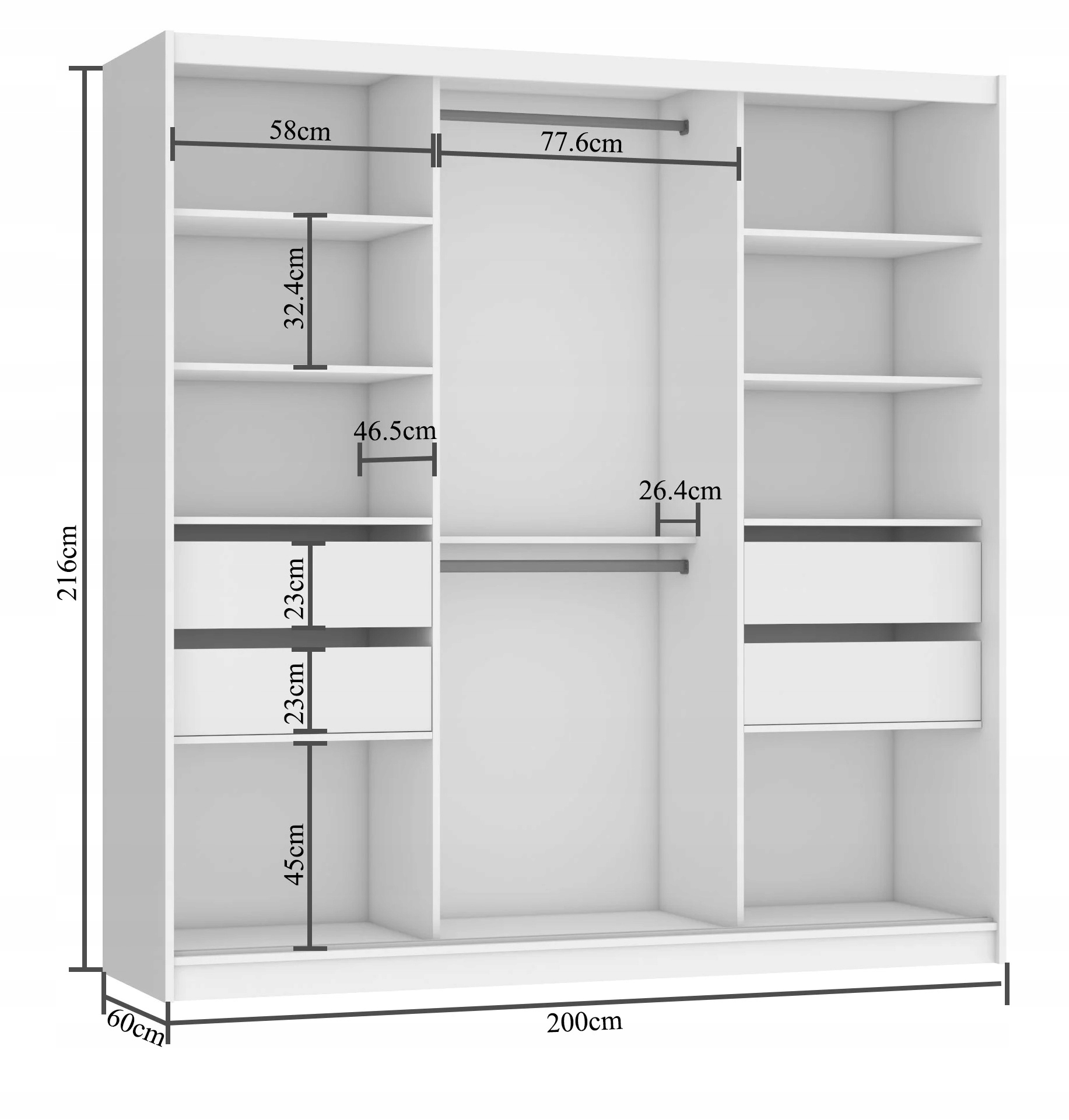 Szafa przesuwna PREMIUM z lustrem SZUFLADY 200 cm Kod producenta MT SZP5/1/W/DW/0/KLAL