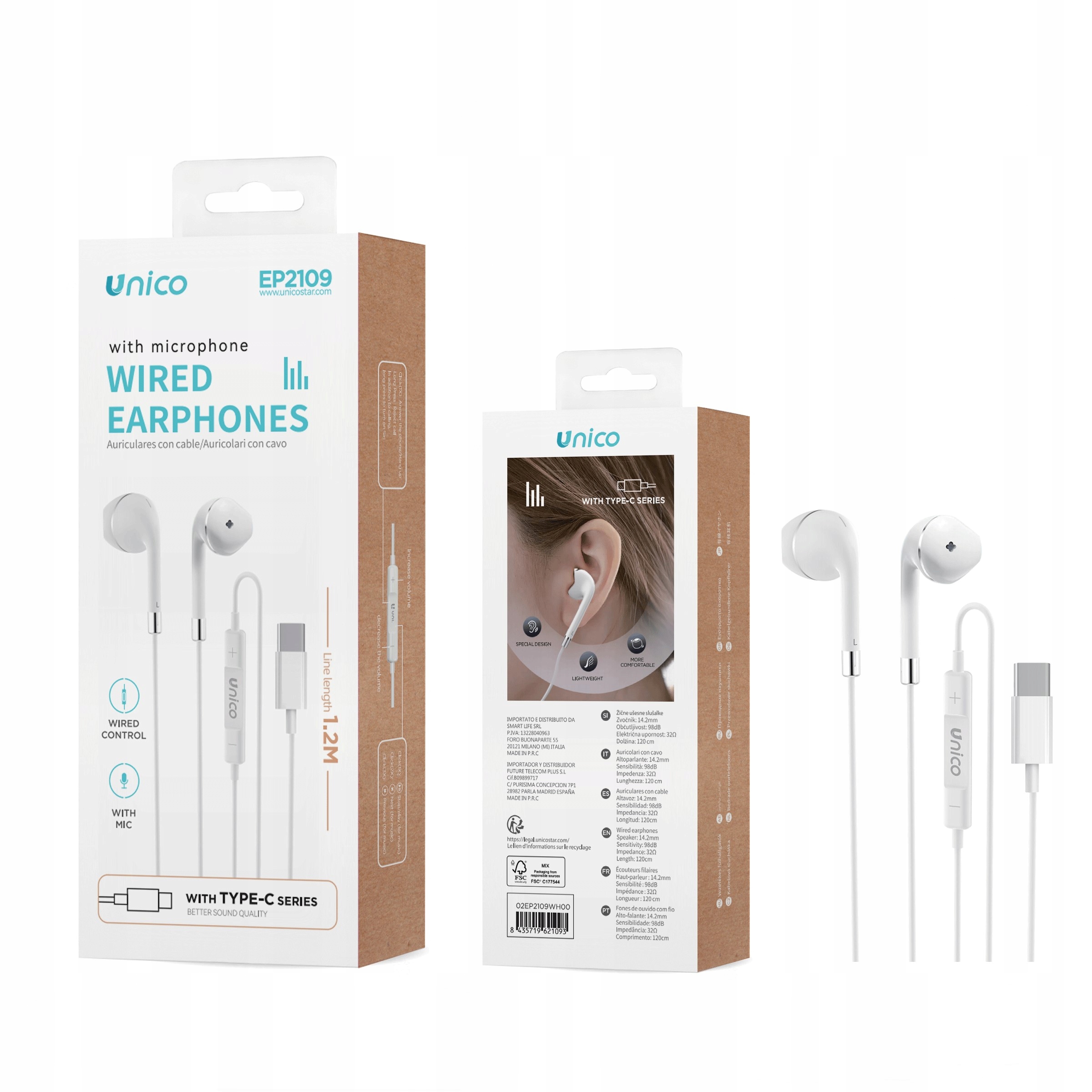 Słuchawki Przewodowe Douszne Z Mikrofonem Usb-c Białe 1.2 M