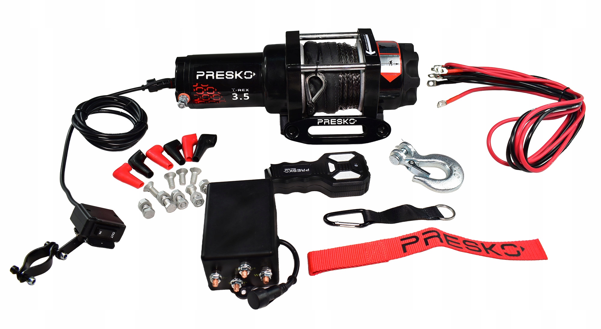 Elektrický navijak Presko T-rex 12V 1,5T Štvorkolka Pluh Atv Utv Syntetika