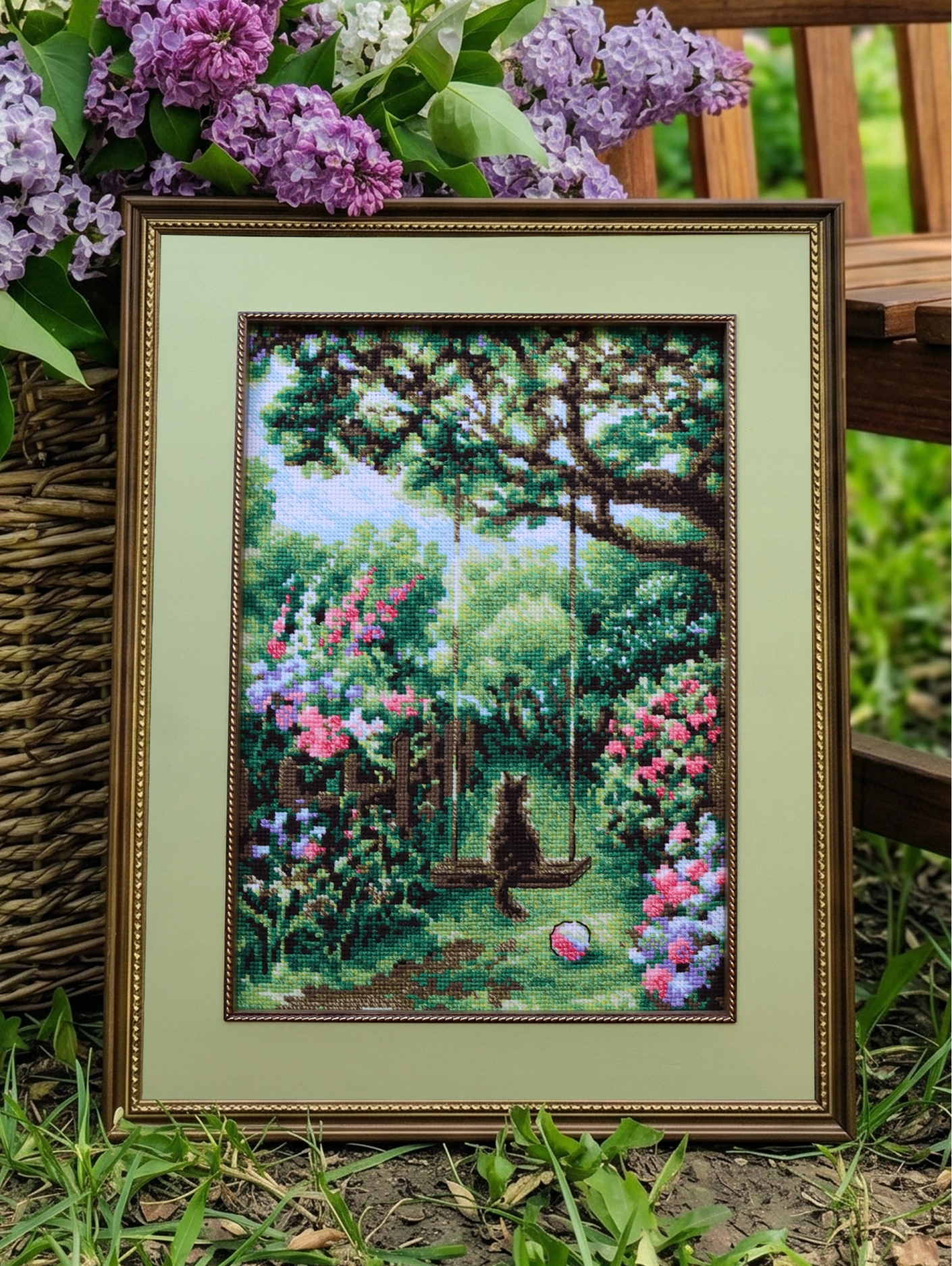 Riolis 2114 Zahradní houpačka, sada pro křížkové vyšívání 21x30 cm