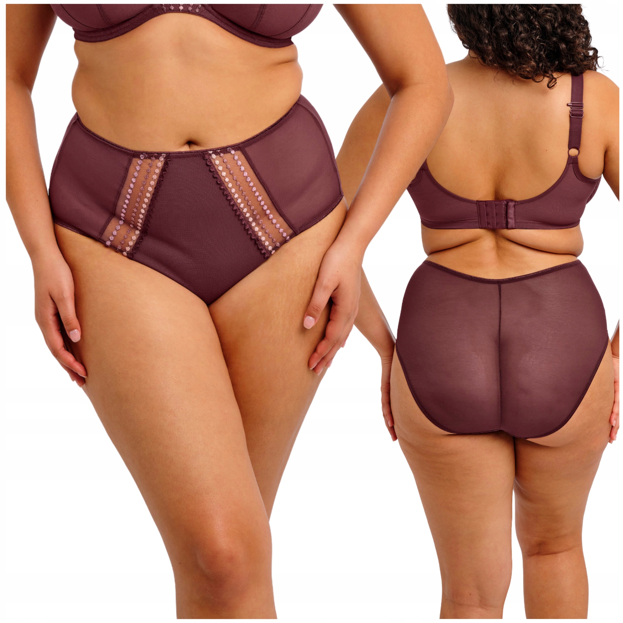 Kalhotky Elomi Matilda s vysokým pasem, pohodlné síťované kalhotky švestka XL