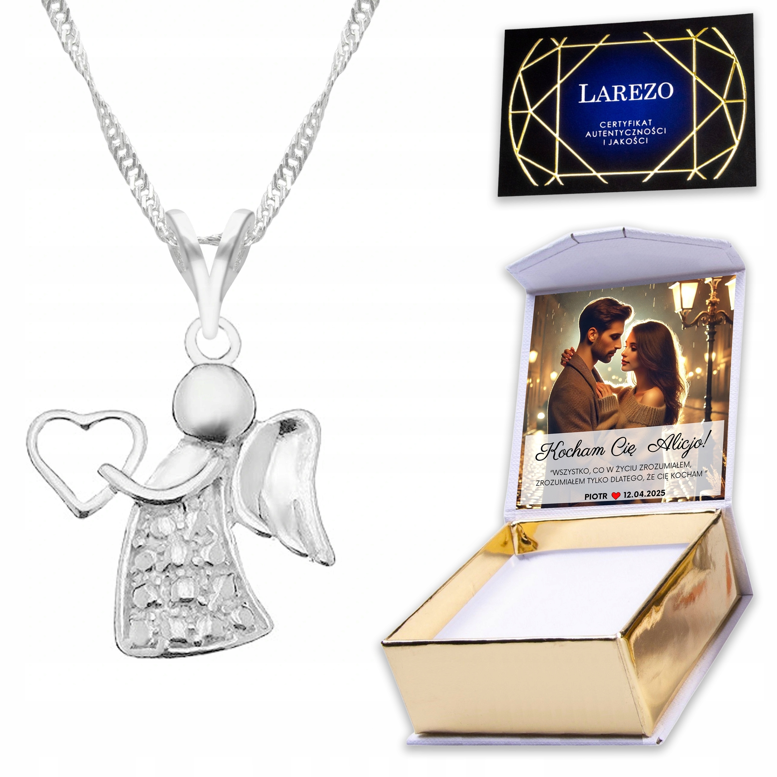 Stříbrný náhrdelník 925 s andělem Anděl strážný Nebe Potisk