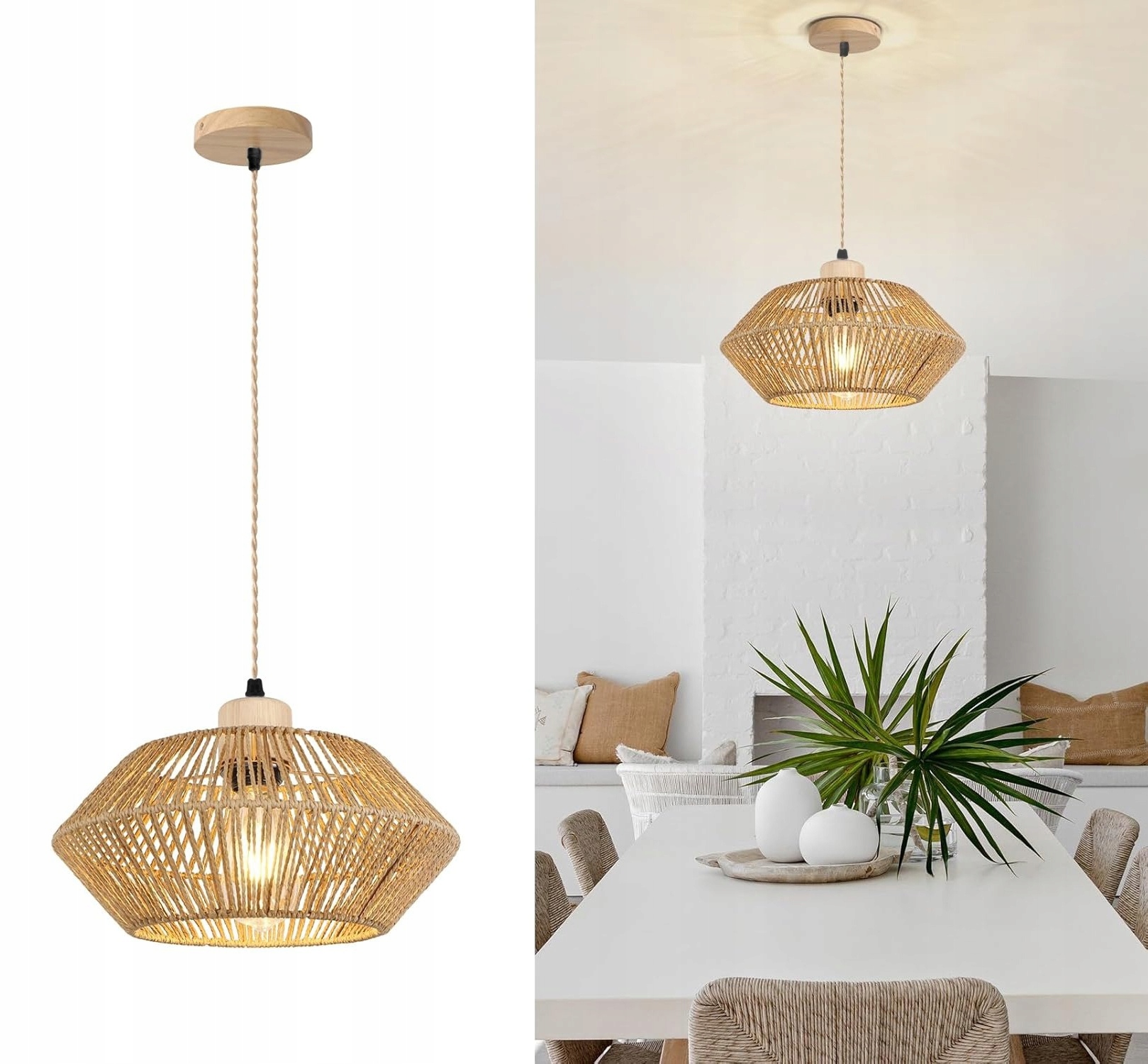 Závesná Lampa Boho ratanový stropný luster, prírodné pletené drevo