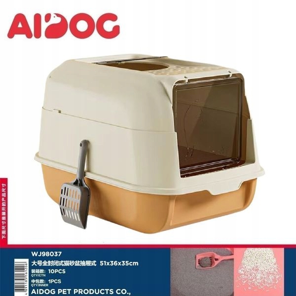 Levně Velká uzavřená toaleta pro kočky s zásuvkou – oranžová