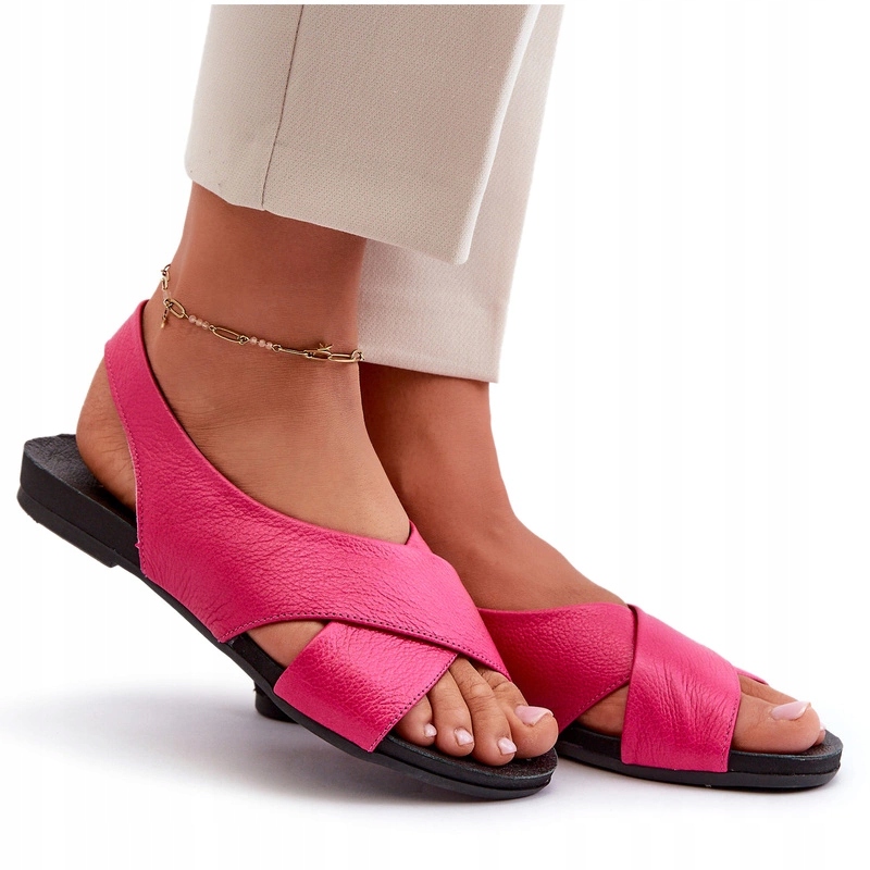 Zazoo 40407 Dámské Sandály Z Přírodní Kůže, Plochý Podpatek, Fuchsiová Barva 37