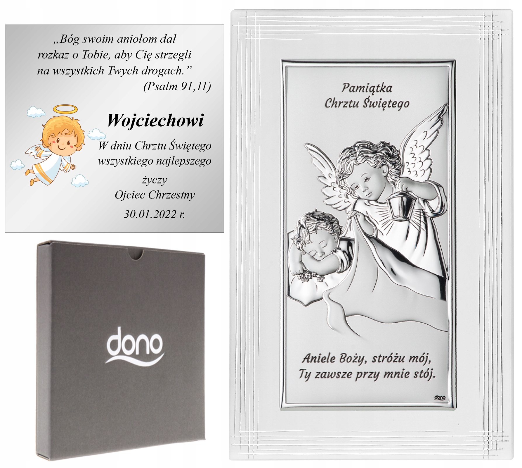 

Srebrny Obrazek Aniołek Pamiątka Chrztu Świętego