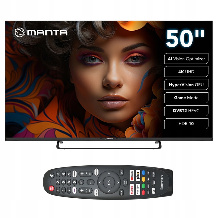 TELEWIZOR 50 CALI 4K UHD Smart TV LED HDR AI H.265 DVB-T2 WiFi BT USB MANTA