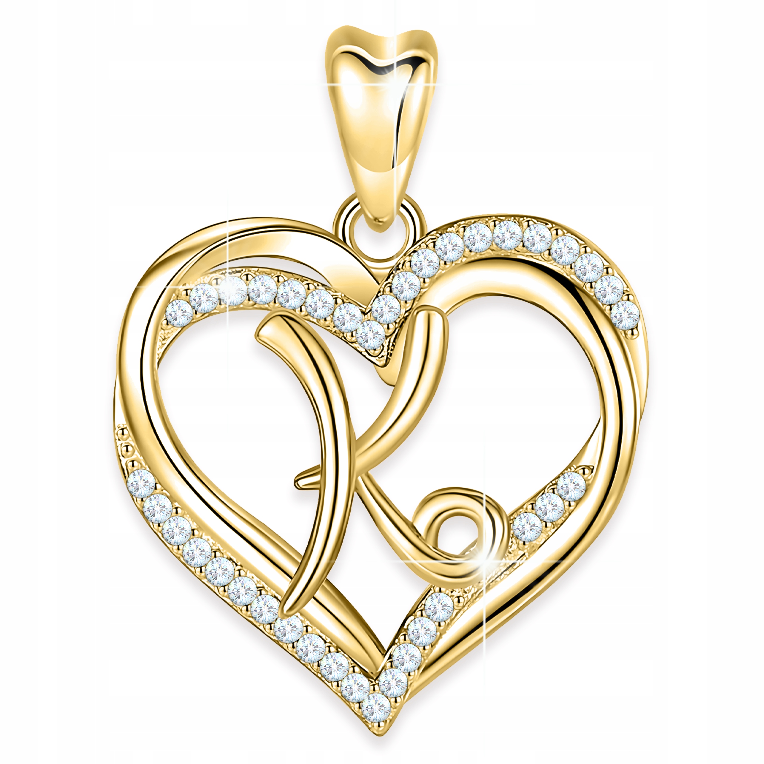 Zlatý přívěsek na řetízek Srdce s písmenem Písmeno Iniciál K Stříbro 925