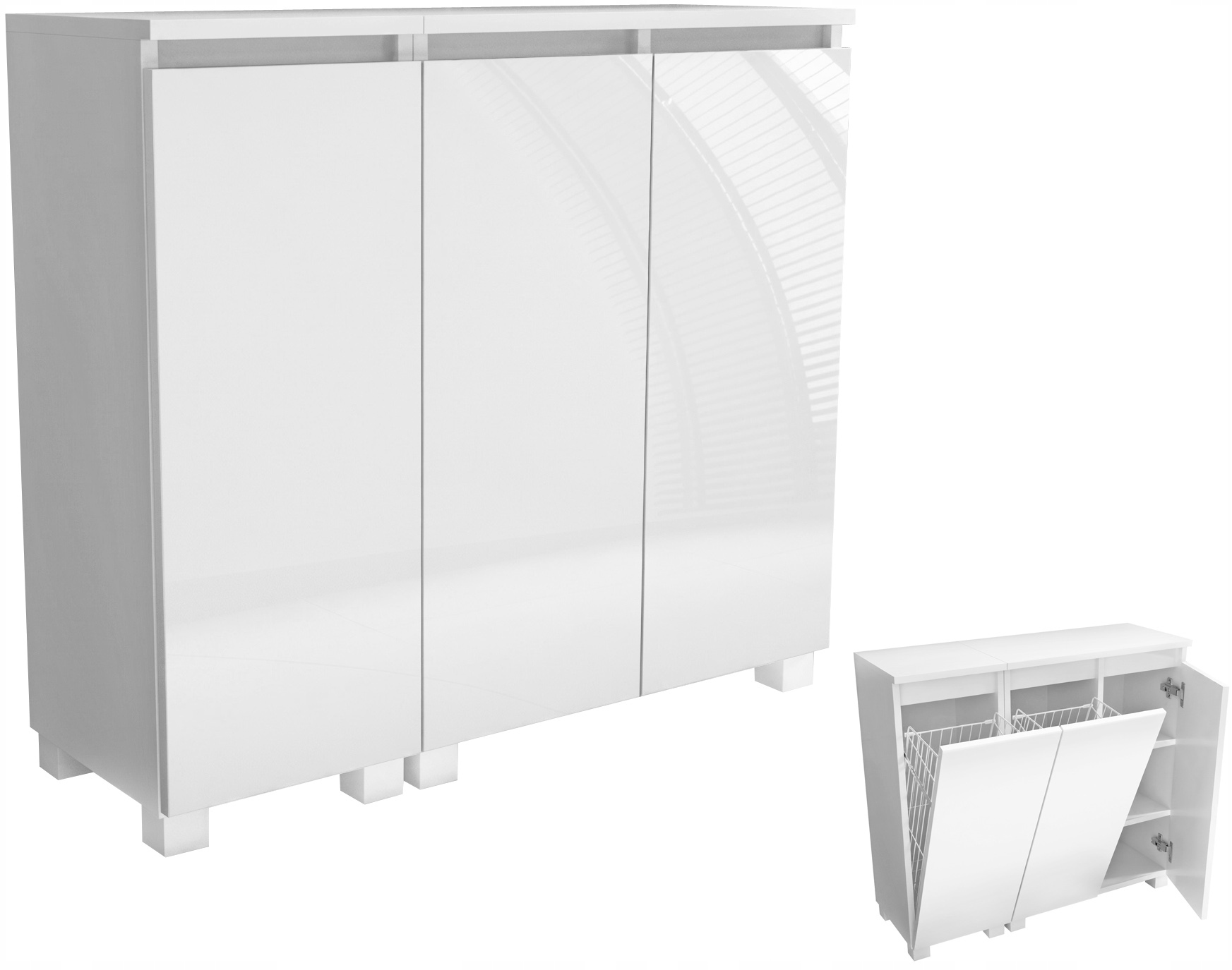 Komoda do Łazienki Pralni 90 (60+30) 2x kosz nowoczesny organizer biały