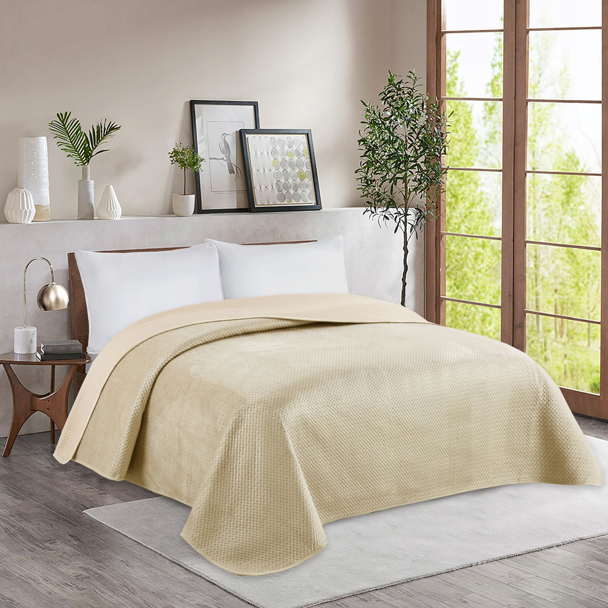 Dekorativní přehoz oboustranný 220 x 240 cm krémový